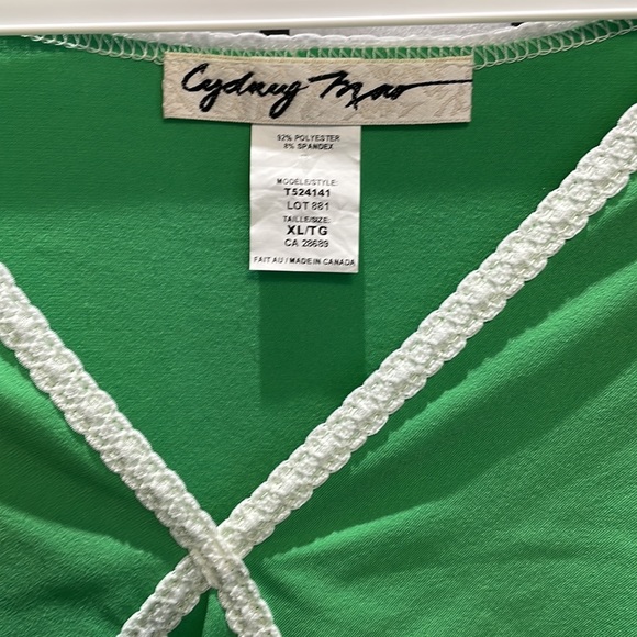 Green & White Short Sleeve Top by Cydney Mar, SZ XL - Picture 4 of 5